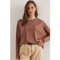 HOXTON GAL Women's Regular Fit Crew Neck Batwing Wool Sweater in Light Brown | Size: Small