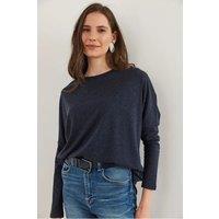 HOXTON GAL Women's Regular Fit Crew Neck Batwing Wool Sweater in Navy | Size: Large