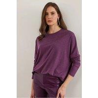 HOXTON GAL Women's Regular Fit Crew Neck Batwing Wool Sweater in Lavender | Size: Large