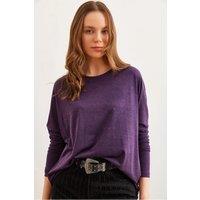 HOXTON GAL Women's Regular Fit Crew Neck Batwing Wool Sweater in Purple | Size: Large