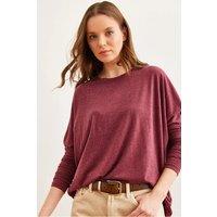 HOXTON GAL Women's Regular Fit Crew Neck Batwing Wool Sweater in Burgundy | Size: Medium