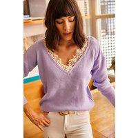 HOXTON GAL Women's Slim Fit Lace-Collar Knit Blouse in Lilac