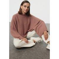 HOXTON GAL Women's Oversized Knit Sweater with Flared Sleeves in Dusty Pink | Size: Small