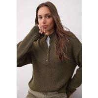 HOXTON GAL Women's Regular Fit Button-Up Knit Sweater in Khaki | Size: Medium