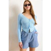 HOXTON GAL Women's Slim Fit Lace Detail Blouse in Blue | Size: Large