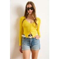 HOXTON GAL Women's Slim Fit Lace Detail Blouse in Yellow | Size: Small