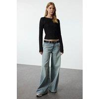 HOXTON GAL Women's Fitted Stretch Knit Top with Mesh Detail in Black | Size: XS