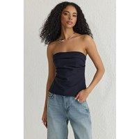 HOXTON GAL Women's Strapless Draped Fitted Woven Top in Navy | Size: 14