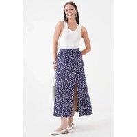 HOXTON GAL Women's A-Line Woven Skirt with Elastic Waist & Side Slit with Animal Print in Navy | Size: 14