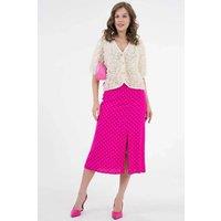 HOXTON GAL Women's Plain Midi Woven Skirt with Slit Detail in Fuchsia | Size: 8