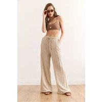 HOXTON GAL Women's High-Rise Textured Pants with Pockets in Beige | Size: Medium