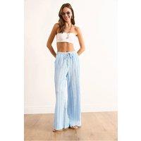 HOXTON GAL Women's High-Rise Textured Pants with Pockets in Baby Blue | Size: Small