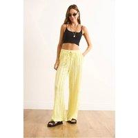 HOXTON GAL Women's High-Rise Textured Pants with Pockets in Yellow | Size: Small