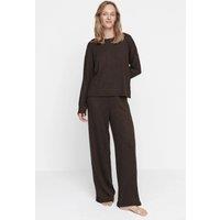 HOXTON GAL Women's Cozy Ribbed Knit Long Sleeve & Wide Leg Pajama Set - 2 Piece in Brown | Size: XL