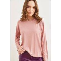 HOXTON GAL Women's Draped Viscose Blouse with Crew Neck & Batwing Sleeves in Dusty Pink | Size: Medium