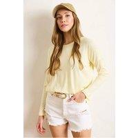 HOXTON GAL Women's Draped Viscose Blouse with Crew Neck & Batwing Sleeves in Yellow | Size: Small