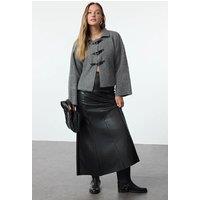 HOXTON GAL Women's Coat-Style Textured Knit Cardigan Toggle Fastening in Grey | Size: Small