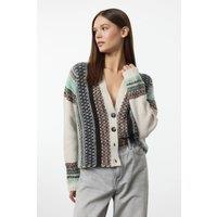 HOXTON GAL Women's Oversized Soft-Textured Patterned V-Neck Knit Cardigan | Size: Small