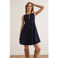 HOXTON GAL Women's Sleeveless Crew Neck Flared Knit Mini Dress in Navy | Size: Large