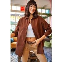 HOXTON GAL Women's Regular Fit Long Sleeve Shirt with Collar in Brown | Size: Small