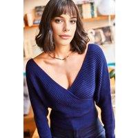 HOXTON GAL Women's Front & Back V-Neck Cropped Regular Fit Knit Sweater in Navy | Size: Medium