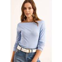 HOXTON GAL Women's Asymmetric Off-Shoulder Slim Fit Blouse in Baby Blue | Size: Small