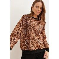 HOXTON GAL Women's Crew Neck Soft-Textured Sweatshirt with Print in Brown | Size: Medium