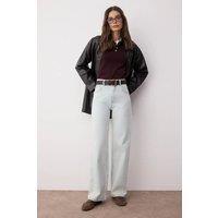 WOVCOR Women's High Waist Wide Leg Jeans With Pocket Details in Aqua | Size: 14