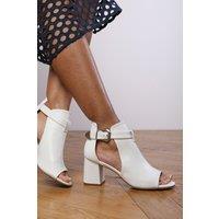 Where's That From Women's 'Claire' Block Heel With Side Buckle & Open Toe Front in White | Size: 8