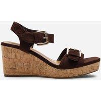 Where's That From Women's Olivine Double Strap Platform Suede Wedge in Dark Brown | Size: 6