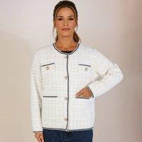 PEACH ACCESSORIES Women's Soft Tweed-Style Cardigan with Contrast Trim in Ivory