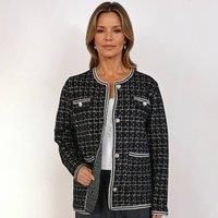 PEACH ACCESSORIES Women's Soft Tweed-Style Cardigan with Contrast Trim in Black