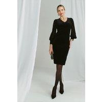 Izabel London Women's Floral Velvet Puff Sleeve Midi Dress in Black | Size: 8