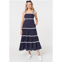 Izabel London Women's Zig Zag Trim Sleeveless Tiered Midi Dress in Blue | Size: 16