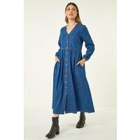 Roman Women's Denim Button Through Midi Dress in Blue | Size: 12