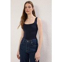 WOVCOR Women's Square Neck Sleeveless Stretch Bodysuit in Navy | Size: Small
