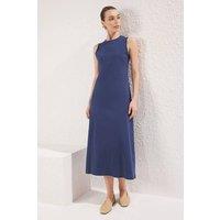 WOVCOR Women's Sleeveless Crew Neck Minimal Maxi Dress in Navy | Size: Large