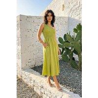 WOVCOR Women's One Shoulder Textured Gathered Waist Midi Dress in Light Green | Size: 6