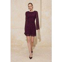 WOVCOR Women's Floral Mesh Long Sleeve Mini Dress with Sheer Overlay in Plum | Size: Small