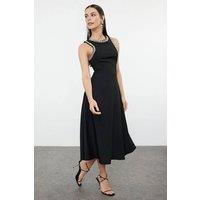 WOVCOR Women's Embellished Neck Sleeveless Midi Skater Dress in Black | Size: 6