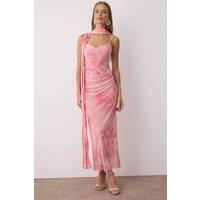WOVCOR Women's Tie Dye Sweetheart Neck Strappy Midi Dress with Scarf in Pink | Size: 12