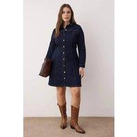 WOVCOR Women's Button Front Denim Shirt Collar Mini Dress in Dark Blue | Size: 14