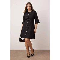WOVCOR Women's Crew Neck Button Front A-Line Mini Dress in Black | Size: 18