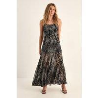 NastyGal Women's Spot Godet Hem Strappy Festival Maxi Dress in Black | Size: 6