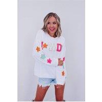 Everyday The Label Women's White Glitter Howdy Patch Graphic Casual Sweatshirt | Size: Medium