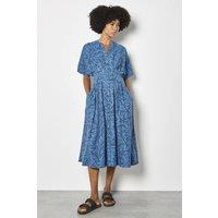 Apricot Women's Leaf Print Shirt Midi Dress in Blue | Size: 8