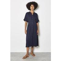 Apricot Women's Pleated Shirt Midi Dress in Navy | Size: 8
