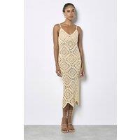 Apricot Women's Hand-Knit Crochet Midi Dress in Stone | Size: 12
