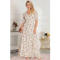 Jolie Moi Women's Puff Sleeve Open Back Maxi Dress in Cream | Size: 6