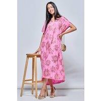Jolie Moi Women's Short Sleeve Tunic Holiday Maxi Dress in Pink